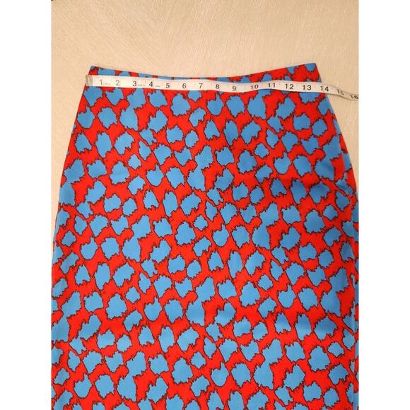 Diane Von Furstenberg Women's Printed Pencil Midi Skirt Slit Red Blue Size 4 - Picture 4 of 10